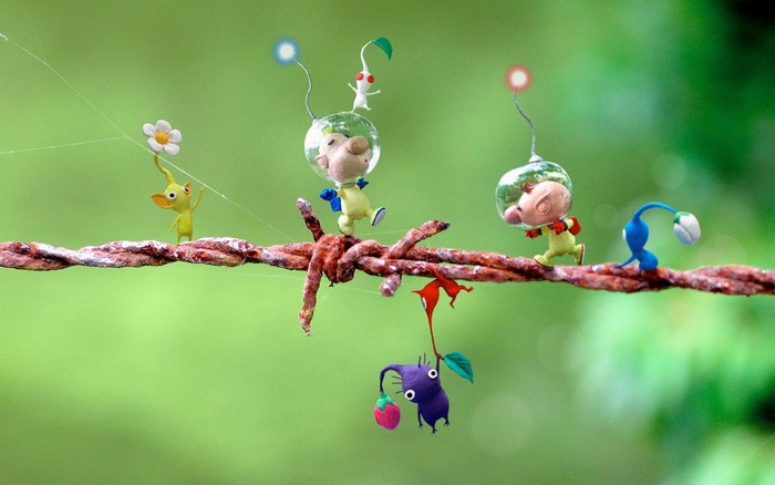 Pikmin characters on a barbed wire
