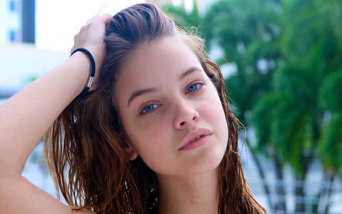 Barbara Palvin with wet auburn hair