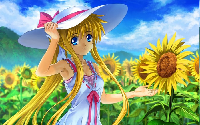 Anime girl in a sunflower field