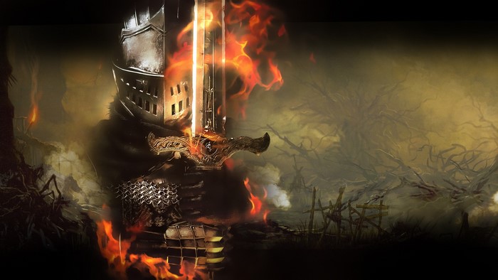 Knight with flaming sword in Dark Souls