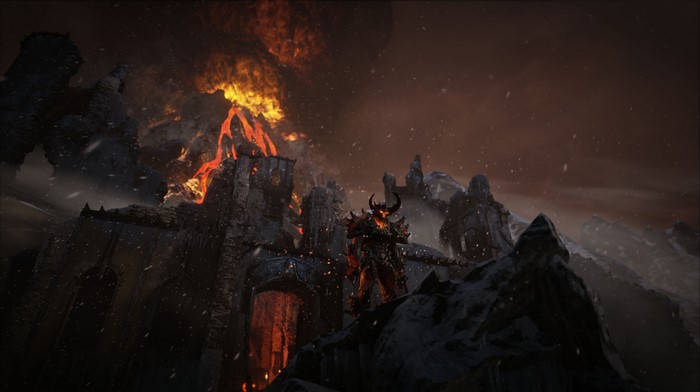 Demon in a volcanic fortress with snow