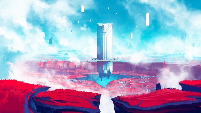 Duelyst concept art of a futuristic alien landscape