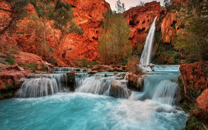 Serene Waterfall and Blue Pond in Red Rock Canyon