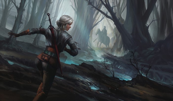 Ciri from The Witcher 3 Wild Hunt running in a forest