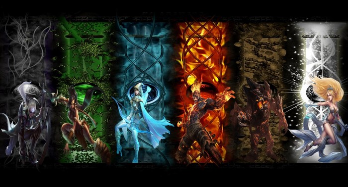 League of Legends elemental champions Janna, Brand, Ashe, Nidalee, Diana, Malphite