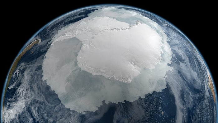 Earth from space showing Antarctica and clouds