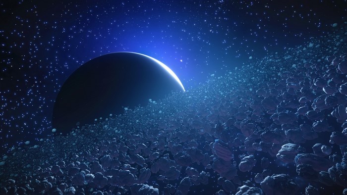 Elite Dangerous: Planet with asteroid ring in space