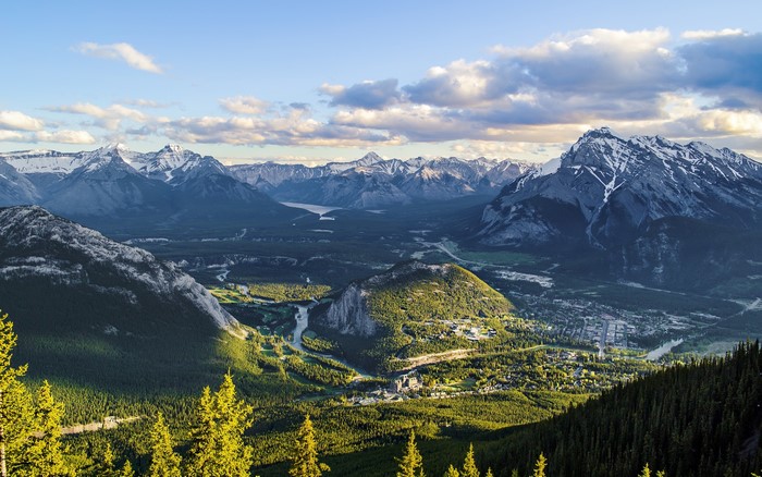 Banff National Park Canada Mountain Valley Forest Town Sunset