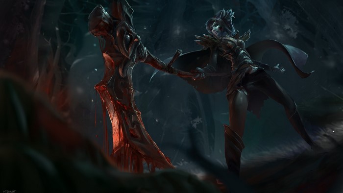 Phantom Assassin from Dota 2 with a bloody scythe