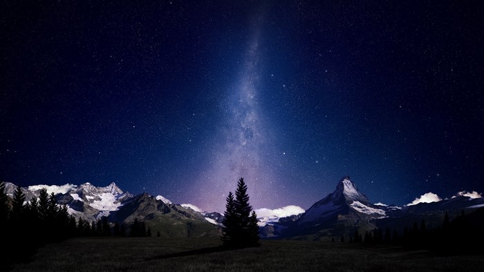 Mountain landscape under the Milky Way