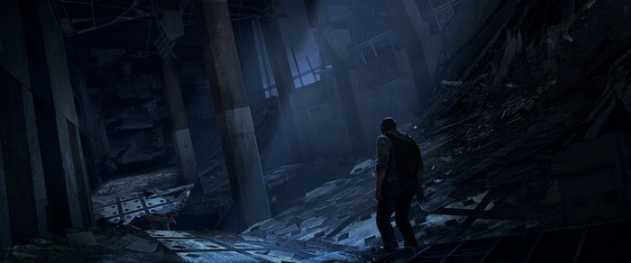 The Last of Us concept art of a man in ruins