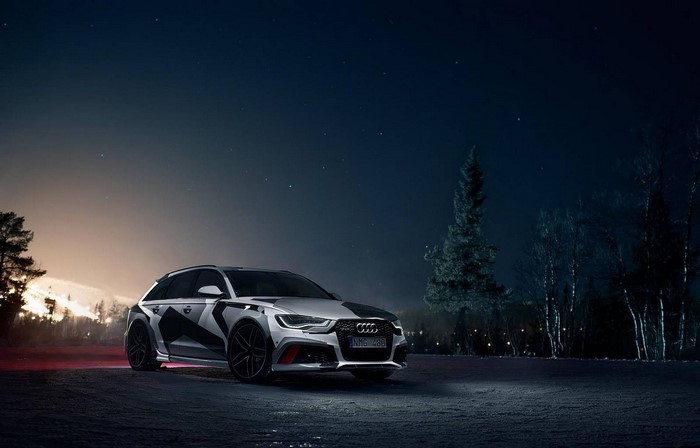 Audi RS6 Avant Quattro with Camouflage Wrap at Night