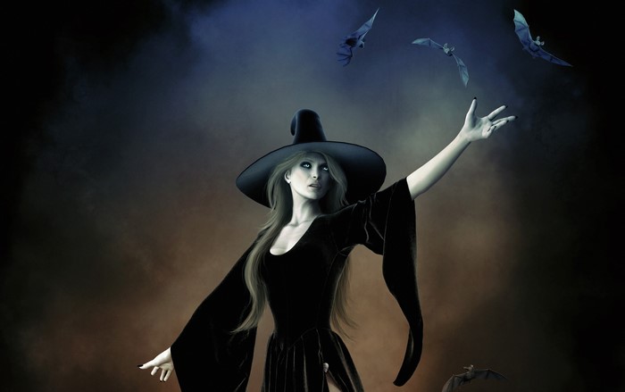Fantasy art witch with bats