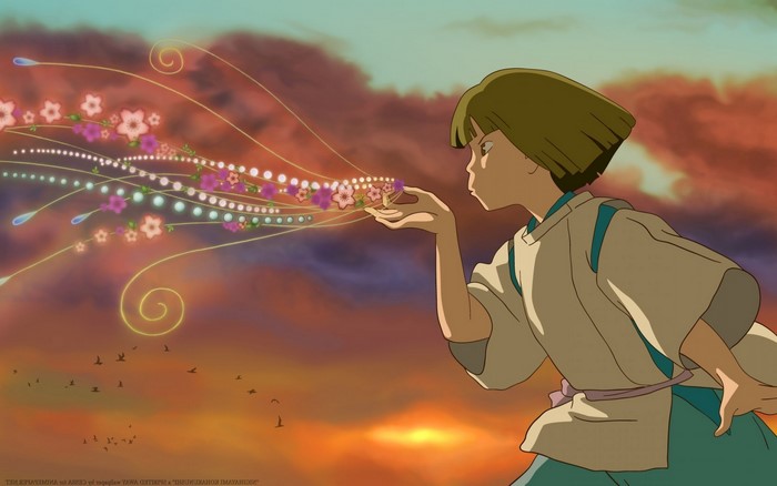 Chihiro blowing flowers from Spirited Away