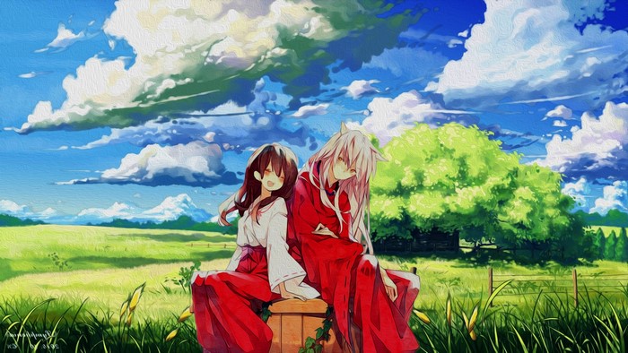Inuyasha Sitting Peacefully in a Sunny Meadow