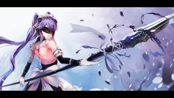 Anime girl with blindfold and spear