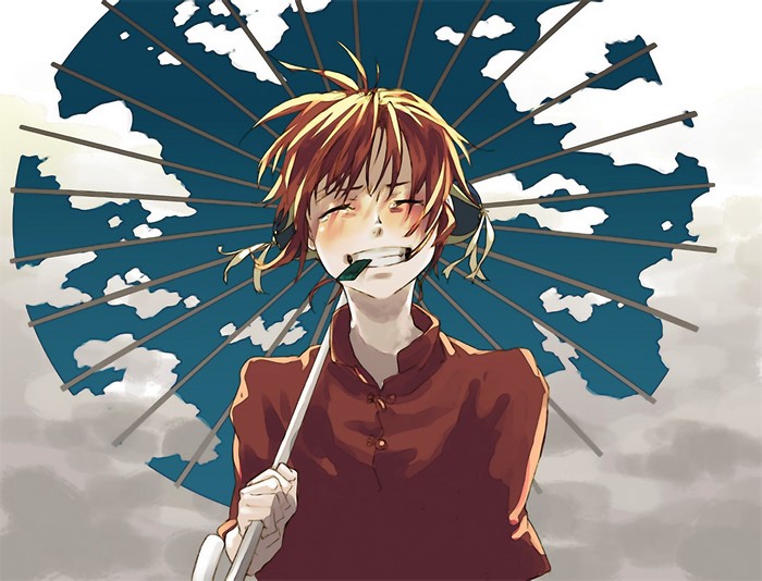 Gintama Kagura with Blue Umbrella and Seaweed
