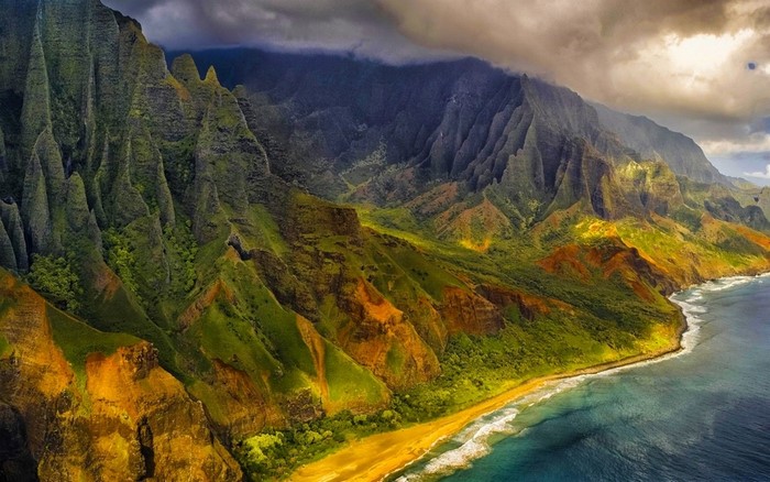 Dramatic Kauai Coastline with Mountains and Beach