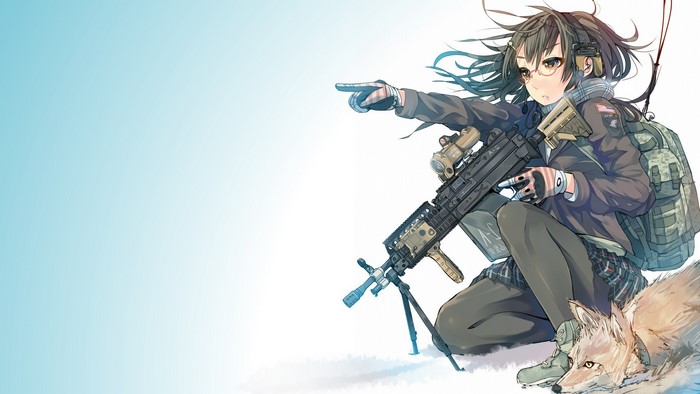 Anime girl with gun and fox