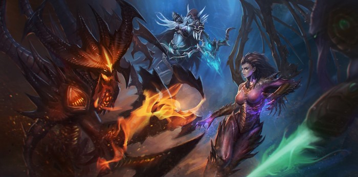 Sarah Kerrigan, Sylvanas Windrunner, Diablo, and Zeratul from Blizzard Entertainment