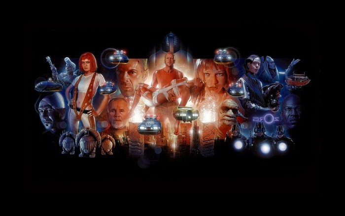 The Fifth Element movie poster with Bruce Willis and Milla Jovovich