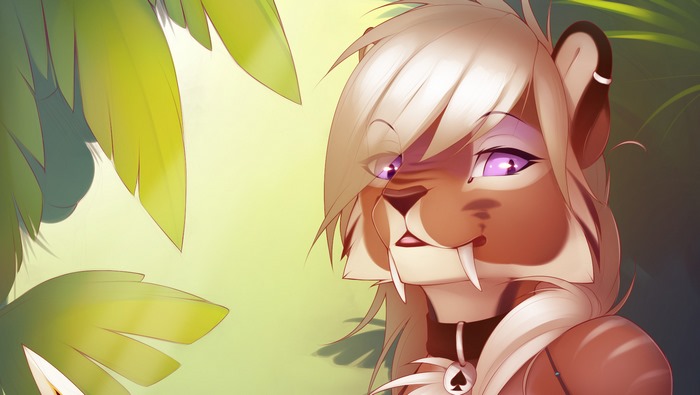 Anthro Sabertooth with Purple Eyes in Jungle
