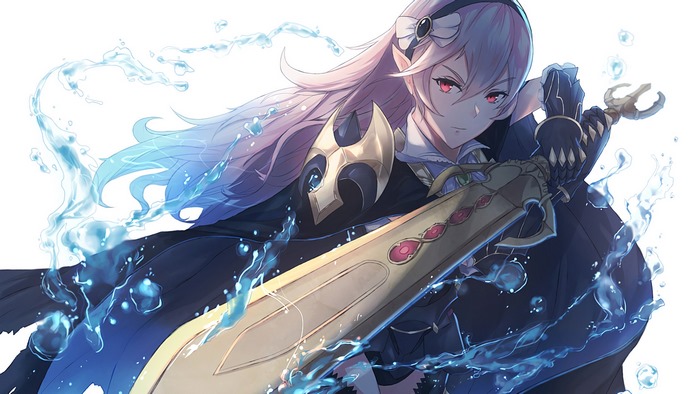 Corrin from Fire Emblem with a sword and water