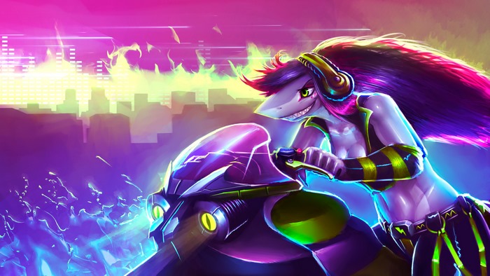 Furry shark anthro on a motorcycle