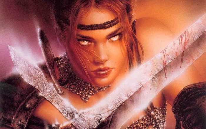 Fierce Warrior Woman with Blades by Luis Royo