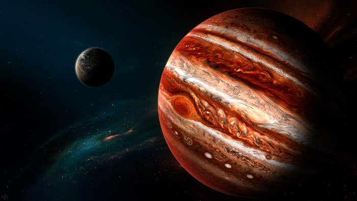 Jupiter and a moon in space