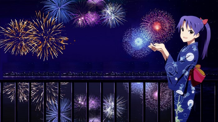 Chihaya Kisaragi from The Idolmaster watching fireworks
