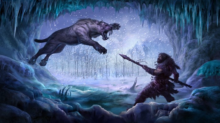 Epic Battle Between Warrior and Sabertooth Tiger