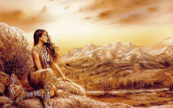 Serene Native Woman in Mountain Landscape