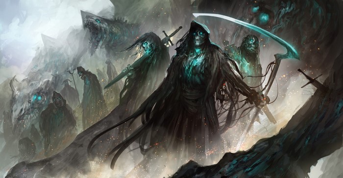 Dark Fantasy Reaper with Glowing Blue Eyes