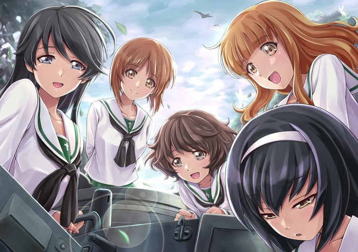 Girls und Panzer characters on a tank