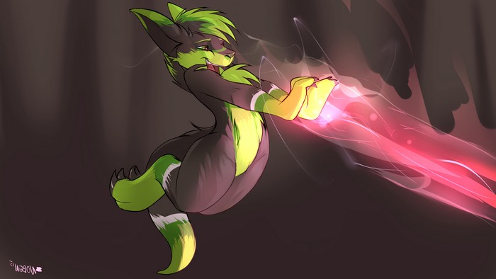 Furry character casting a pink energy spell