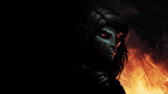 Dark Elf from The Elder Scrolls V: Skyrim with Fire