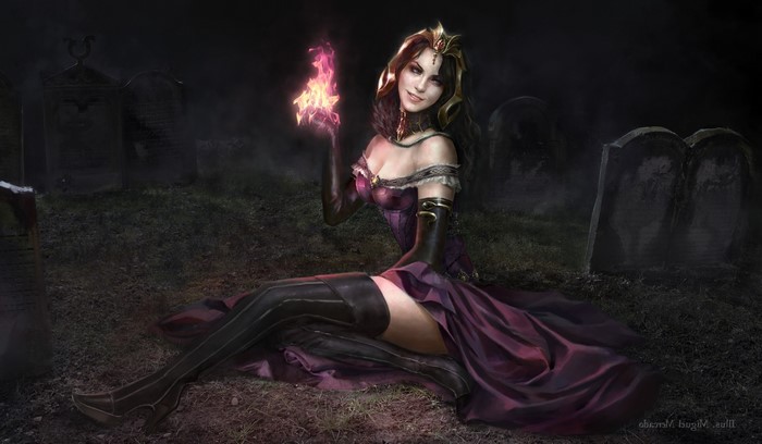 Liliana Vess from Magic the Gathering in a graveyard