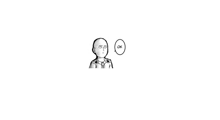 Saitama from One Punch Man with OK speech bubble