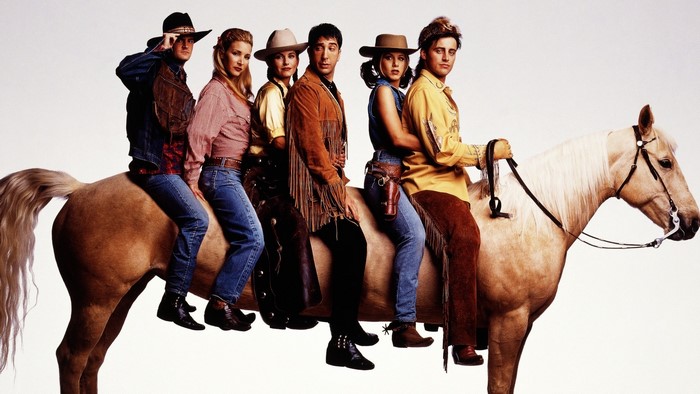 Friends TV series cast on a horse