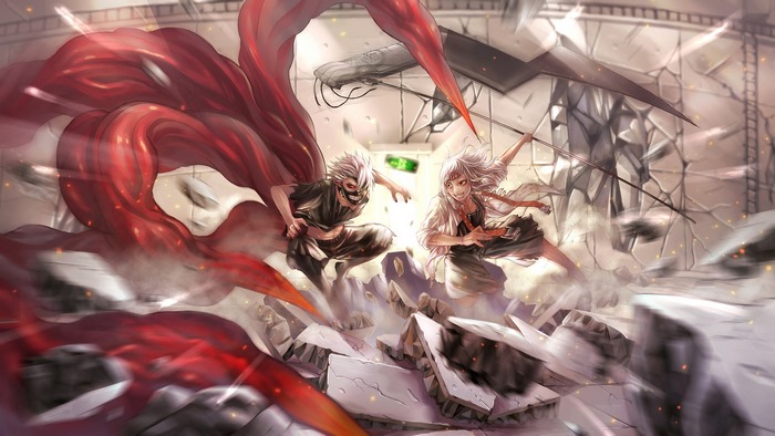 Ken Kaneki and Juuzou Suzuya from Tokyo Ghoul fighting