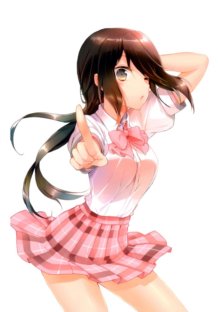 Anime girl in school uniform pointing