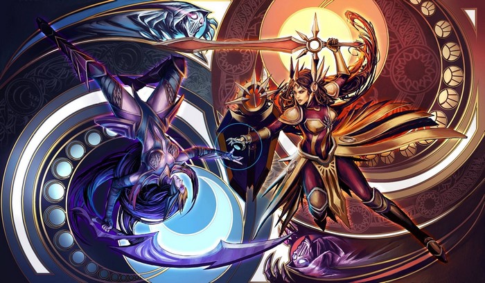 Leona and Diana from League of Legends fighting
