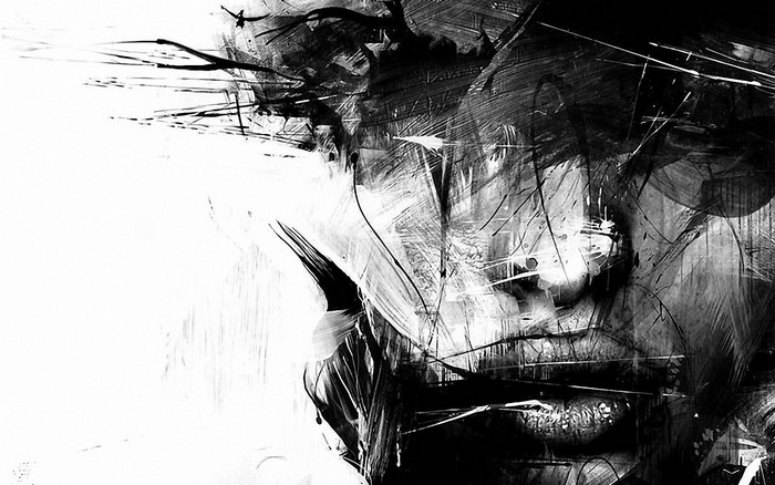 Abstract monochrome digital art of a face