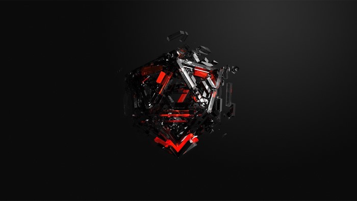 Abstract black and red geometric cube