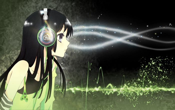 Anime girl with headphones listening to music