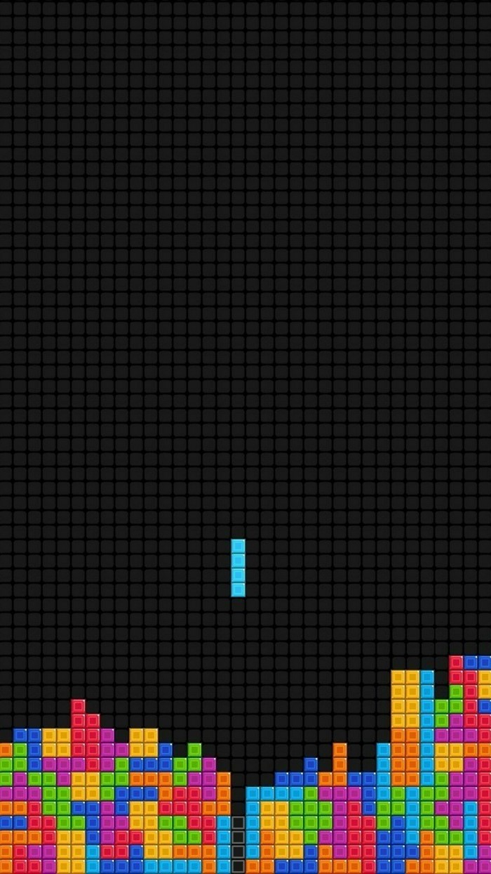 Tetris game with falling blue I-block and colorful blocks