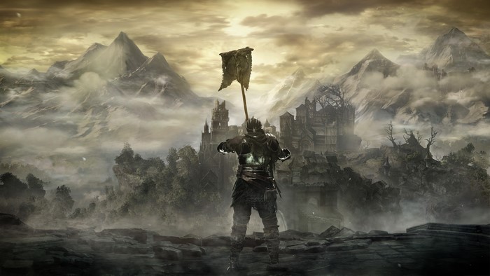 Dark Souls III Knight with Flag and Castle