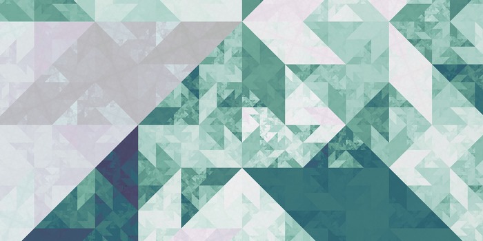 Geometric fractal pattern with triangles in green and purple hues