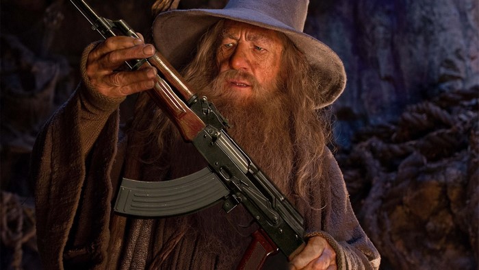 Gandalf from The Lord of the Rings with AK-47